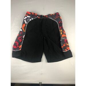 Marlin Mens Black w/Hawaiian Print Board Short Swim Trunk Mesh Liner Size Large